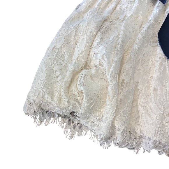 ivory lace dress tulle lined coquette ribbon belt fit & flare Party dress sz 14 - Picture 4 of 8